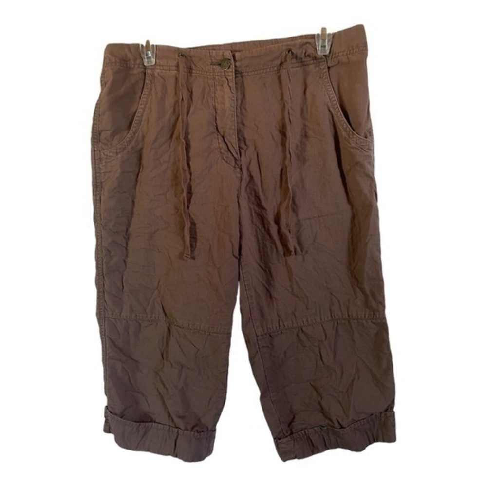 Woolrich Womens Hiking Capri Pants Brown Rip Stop Cotton Drawstring Size Large